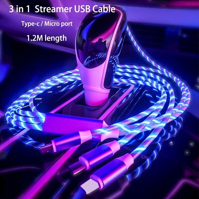 3 in 1 LED Fast Charging Cable Adapter For iPhone Micro USB Type C