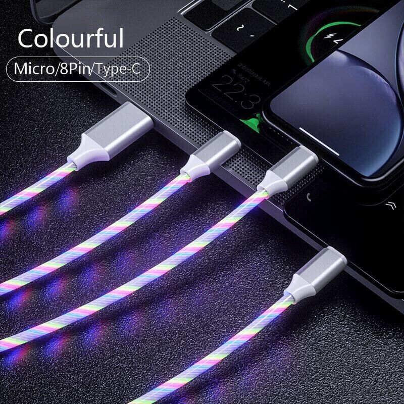 3 in 1 LED Fast Charging Cable Adapter For iPhone Micro USB Type C