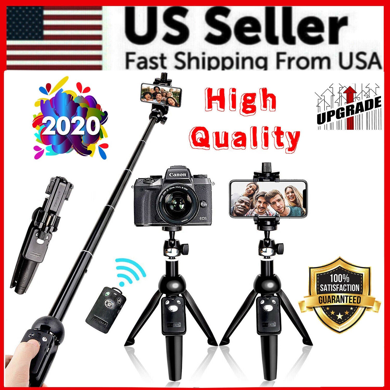 Selfie Stick Tripod 40" Bluetooth Remote Portable for iPhone and Android