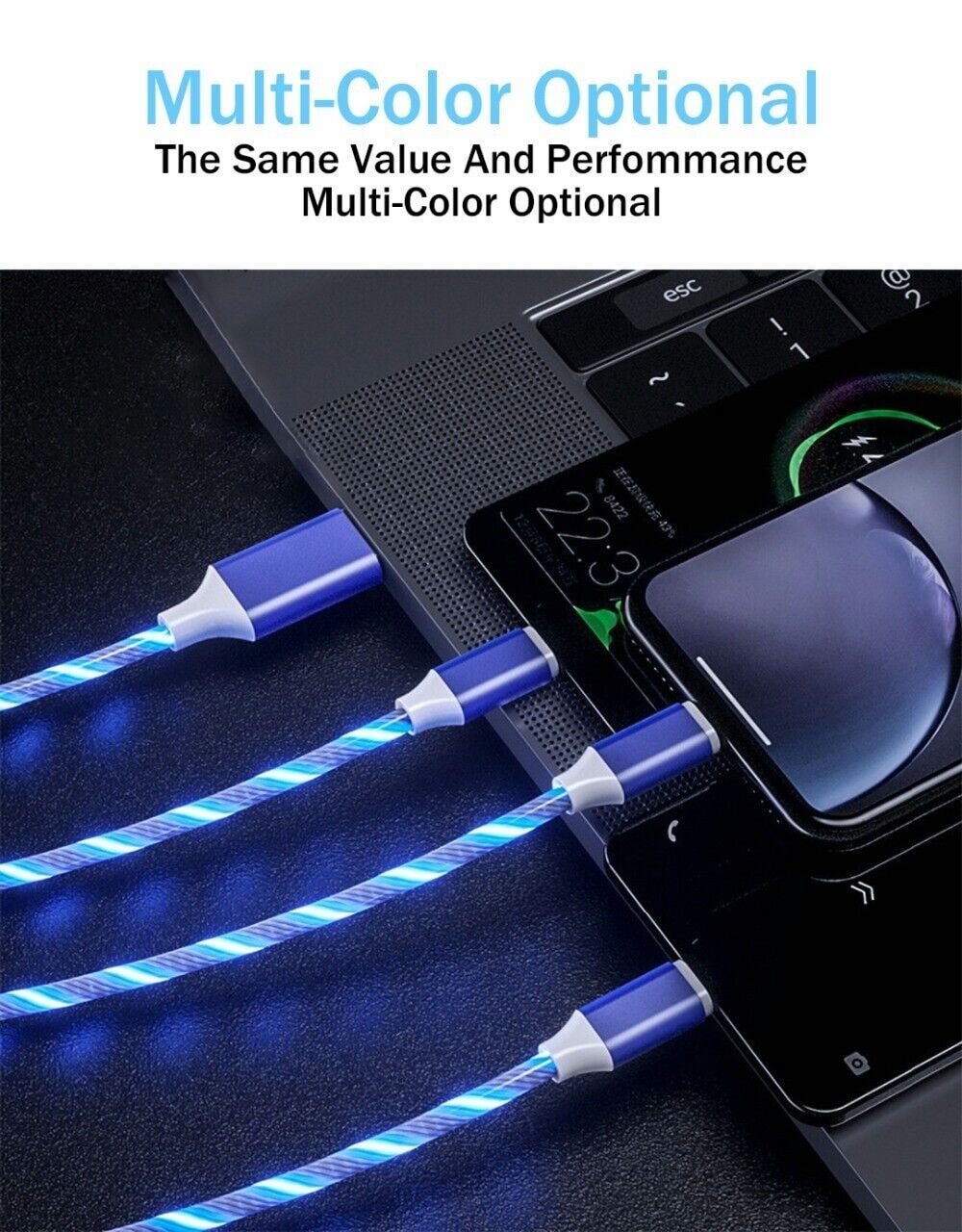 3 in 1 LED Fast Charging Cable Adapter For iPhone Micro USB Type C