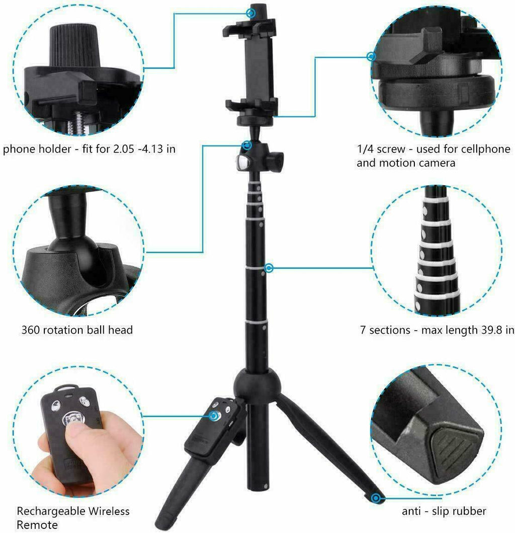 Selfie Stick Tripod 40" Bluetooth Remote Portable for iPhone and Android