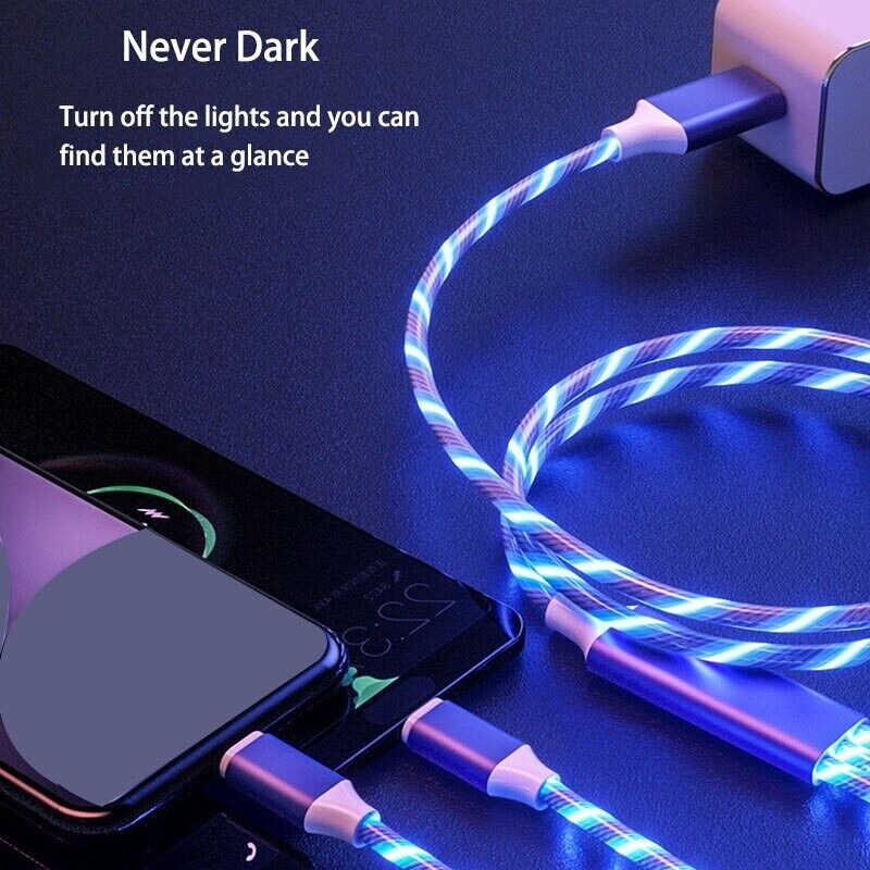 3 in 1 LED Fast Charging Cable Adapter For iPhone Micro USB Type C
