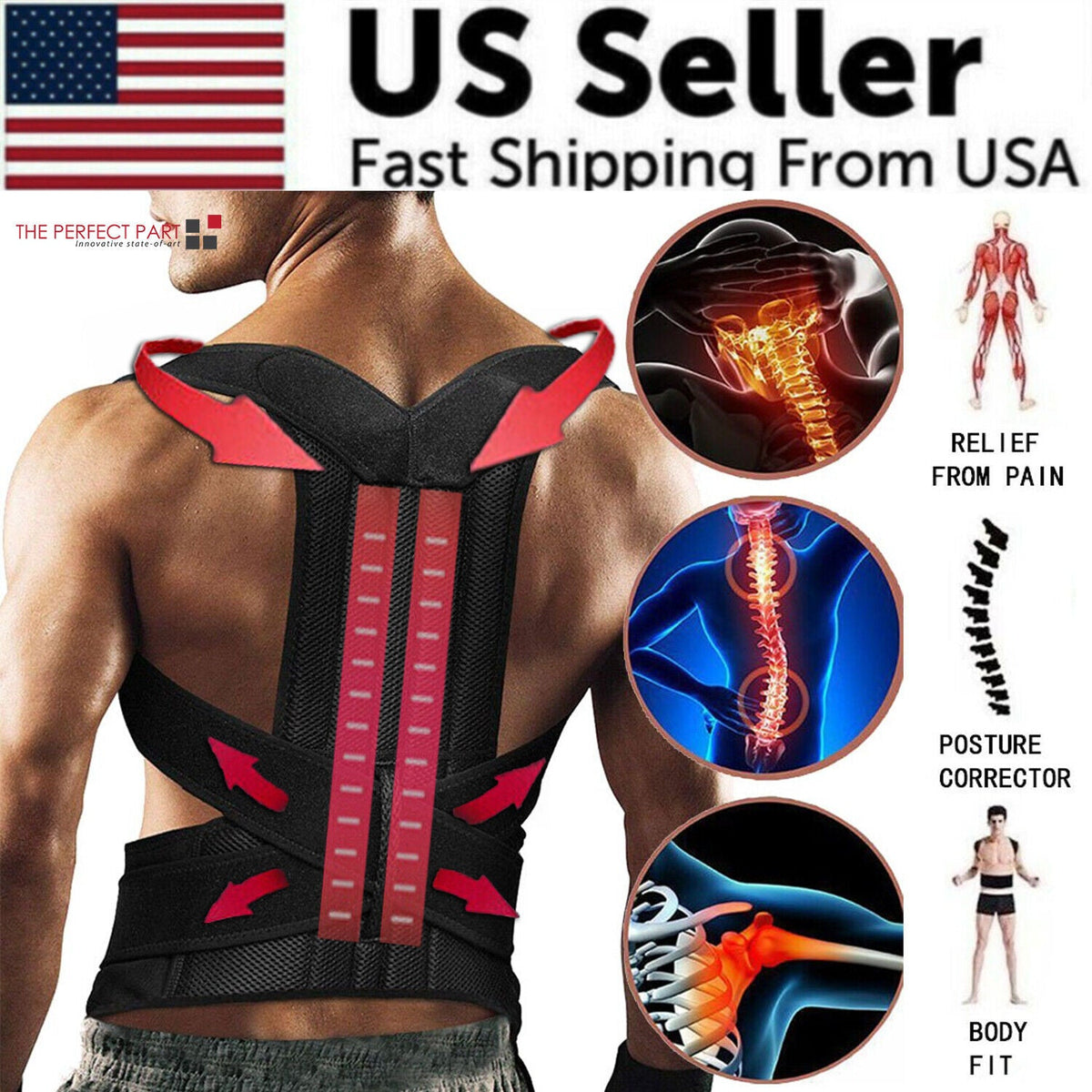 Adjustable Posture Corrector Low Back Support Shoulder Brace Belt for Men and Women